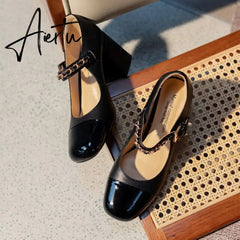 Aiertu Mixed Colors High Heels Pumps For Women Metal Buckle Genuine Leather Women'S Shoes Working Party Shoes For Women Aiertu