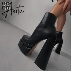 Aiertu New Ankle Boots Women Quality Platform Boots Female Fashion Short Boot Black Chunky High Heel Women Shoes Big Size 41 Aiertu