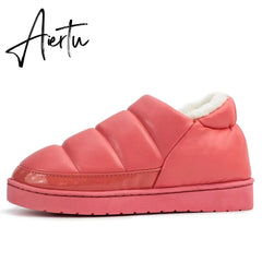 Aiertu New arrival waterproof women PU leather snow boots warm short plush ankle boot female winter shoes woman large big size 41 45 Aiertu