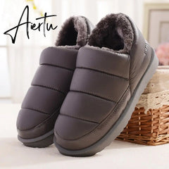 Aiertu New arrival waterproof women PU leather snow boots warm short plush ankle boot female winter shoes woman large big size 41 45 Aiertu
