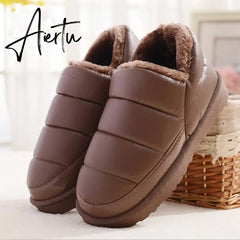 Aiertu New arrival waterproof women PU leather snow boots warm short plush ankle boot female winter shoes woman large big size 41 45 Aiertu