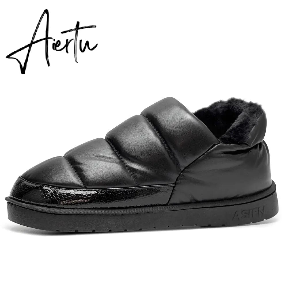 Aiertu New arrival waterproof women PU leather snow boots warm short plush ankle boot female winter shoes woman large big size 41 45 Aiertu