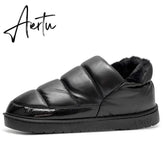 Aiertu New arrival waterproof women PU leather snow boots warm short plush ankle boot female winter shoes woman large big size 41 45 Aiertu