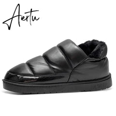 Aiertu New arrival waterproof women PU leather snow boots warm short plush ankle boot female winter shoes woman large big size 41 45 Aiertu