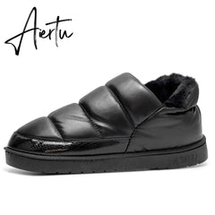 Aiertu New arrival waterproof women PU leather snow boots warm short plush ankle boot female winter shoes woman large big size 41 45 Aiertu