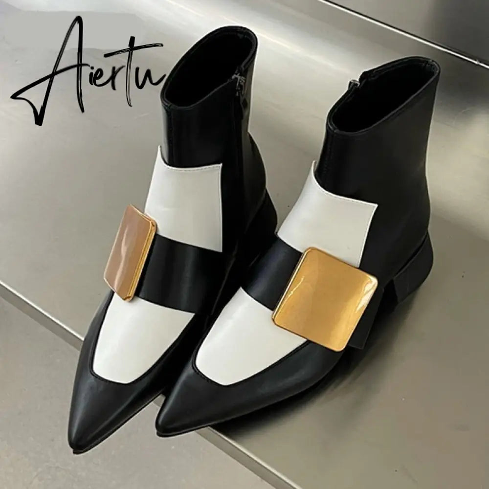 Aiertu New Brand Double Color Zipper Ankle Boots Women Shoe Pointed Toe Fashion Short Boots Concise Winter Ladies Footwear Aiertu