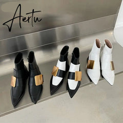 Aiertu New Brand Double Color Zipper Ankle Boots Women Shoe Pointed Toe Fashion Short Boots Concise Winter Ladies Footwear Aiertu