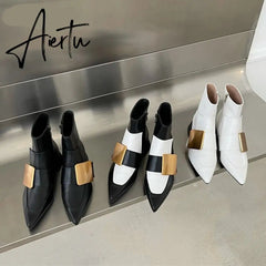Aiertu New Brand Double Color Zipper Ankle Boots Women Shoe Pointed Toe Fashion Short Boots Concise Winter Ladies Footwear Aiertu
