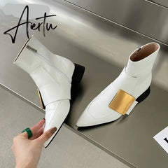 Aiertu New Brand Double Color Zipper Ankle Boots Women Shoe Pointed Toe Fashion Short Boots Concise Winter Ladies Footwear Aiertu