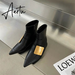 Aiertu New Brand Double Color Zipper Ankle Boots Women Shoe Pointed Toe Fashion Short Boots Concise Winter Ladies Footwear Aiertu