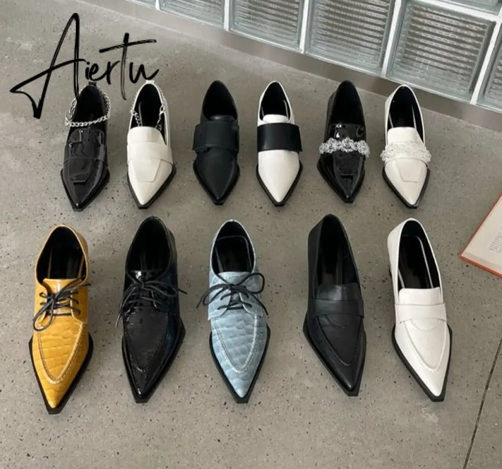 Aiertu New Brand Women Pumps Fashion Low Round Heel Ladies Slingback Pointed Toe Slip On Oxford Shoes Casual Office Shoe Aiertu
