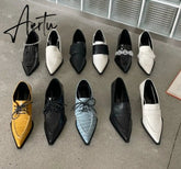Aiertu New Brand Women Pumps Fashion Low Round Heel Ladies Slingback Pointed Toe Slip On Oxford Shoes Casual Office Shoe Aiertu