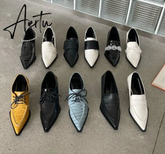 Aiertu New Brand Women Pumps Fashion Low Round Heel Ladies Slingback Pointed Toe Slip On Oxford Shoes Casual Office Shoe Aiertu