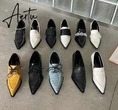 Aiertu New Brand Women Pumps Fashion Low Round Heel Ladies Slingback Pointed Toe Slip On Oxford Shoes Casual Office Shoe Aiertu