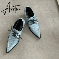 Aiertu New Brand Women Pumps Fashion Low Round Heel Ladies Slingback Pointed Toe Slip On Oxford Shoes Casual Office Shoe Aiertu