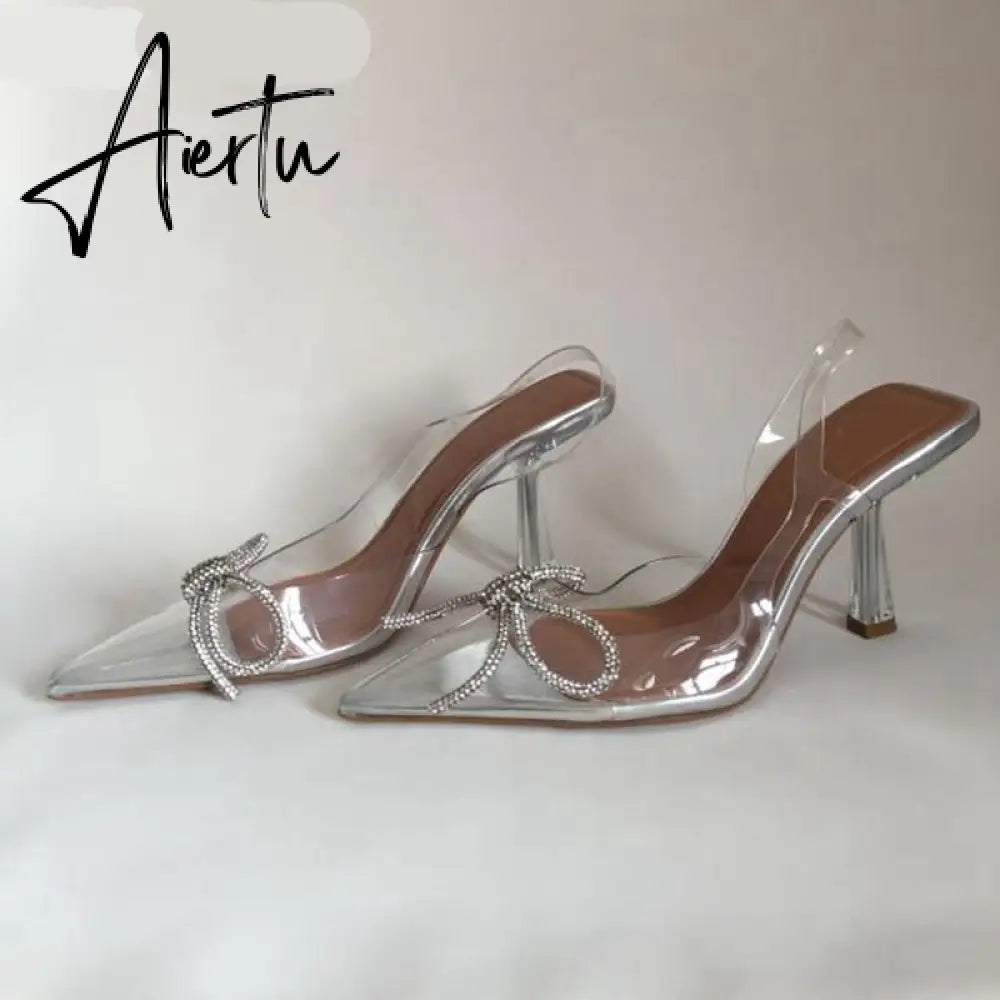 Aiertu New Brand Women Slingback Shoes Fashion PVC Transparent Ladies Elegant Sandals Thin High Heel Pointed Toe Mules S Aiertu