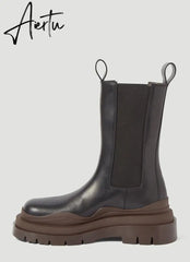 Aiertu New brown Martin boots platform high boots Chelsea boots for men and women high top boots Aiertu