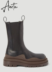 Aiertu New brown Martin boots platform high boots Chelsea boots for men and women high top boots Aiertu