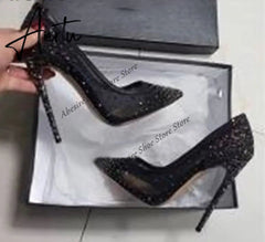 Aiertu New Crystal Pumps Shallow Crystal Stilettos Solid Pumps Beige High Heels Woman Spring Shoes Fashion Party Sexy Big Size Aiertu