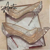 Aiertu New Crystal Pumps Shallow Crystal Stilettos Solid Pumps Beige High Heels Woman Spring Shoes Fashion Party Sexy Big Size Aiertu