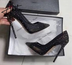 Aiertu New Crystal Pumps Shallow Crystal Stilettos Solid Pumps Beige High Heels Woman Spring Shoes Fashion Party Sexy Big Size Aiertu