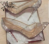 Aiertu New Crystal Pumps Shallow Crystal Stilettos Solid Pumps Beige High Heels Woman Spring Shoes Fashion Party Sexy Big Size Aiertu