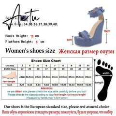 Aiertu New Designer Denim Sandals Summer Roman Sandals High Quality Wedges High Heels Peep-Toe Platform Shoes Woman Aiertu