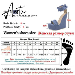 Aiertu New Designer Denim Sandals Summer Roman Sandals High Quality Wedges High Heels Peep-Toe Platform Shoes Woman Aiertu