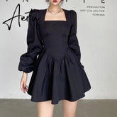Aiertu New Fashion Elegant Puff Long Sleeve Black Dress Women Corset Summer Clothes Goth Sexy Party Club Outfits Mini Pleated Skirt Y2k Aiertu