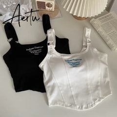 Aiertu New Fashion Tank Tops Women Embroidery Letter Knitted Sexy Sleeveless Camisole Crop Top Ladies Top Camisoles Y2K Streetwear Aiertu