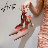 Aiertu New Fashion Women Sandals Ladies Elegant Pointed Toe High Heels Mules Shoes Brand Shallow Outdoor Dress Pumps Shoes Aiertu