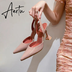 Aiertu New Fashion Women Sandals Ladies Elegant Pointed Toe High Heels Mules Shoes Brand Shallow Outdoor Dress Pumps Shoes Aiertu
