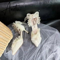 Aiertu New French Girl Fairy Bow Sweet Wedding Shoes Lolita Shoes Y2k Women Shoes Luxury Brand High Quality Slingback Shoes Women Aiertu