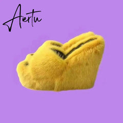 Aiertu New Fur Slippers Women's Wedge Heel Shoes Women High-heeled Furry Drag Fashion Outdoor All-match Shoes Slippers Furry Slides Aiertu