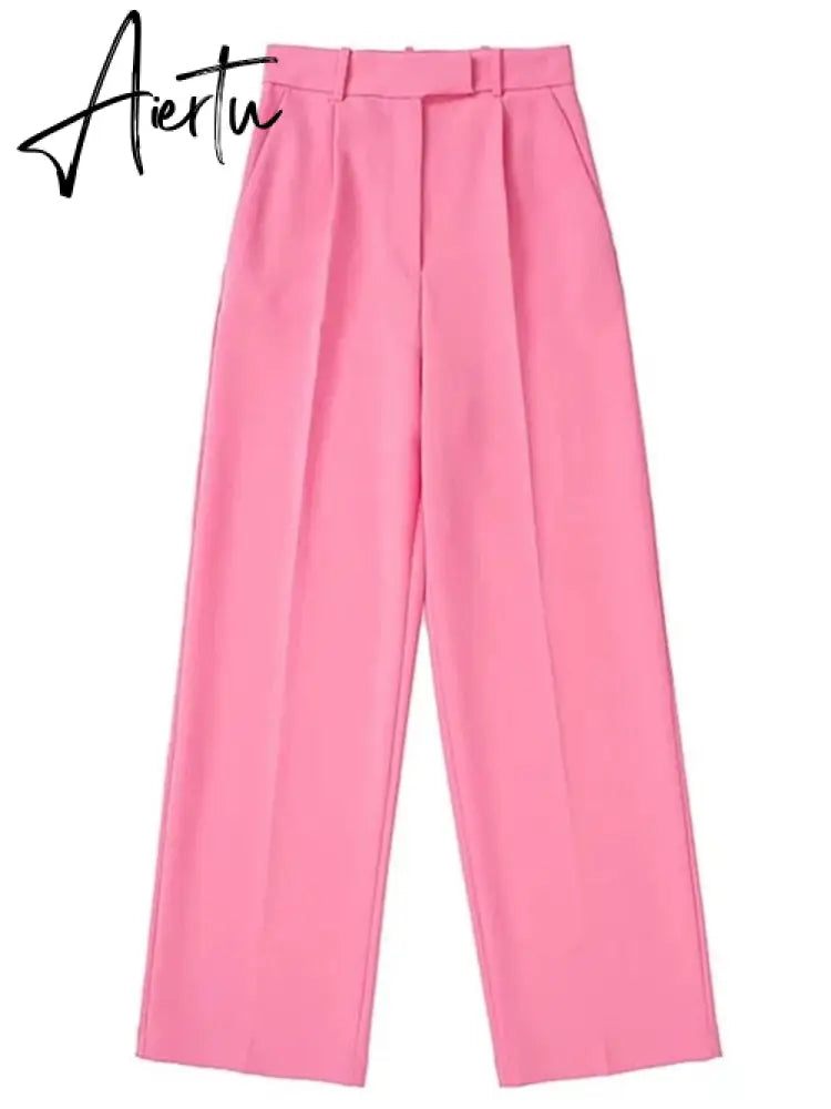 Aiertu New Pink Pants Women High Waist Wide Leg Trousers Woman Casual Baggy Pant Suits Spring Streetwear Wide Pants Aiertu