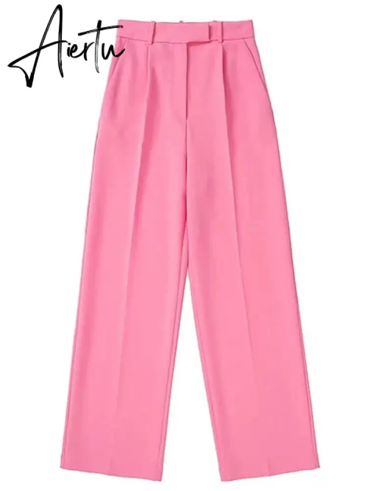 Aiertu New Pink Pants Women High Waist Wide Leg Trousers Woman Casual Baggy Pant Suits Spring Streetwear Wide Pants Aiertu