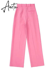 Aiertu New Pink Pants Women High Waist Wide Leg Trousers Woman Casual Baggy Pant Suits Spring Streetwear Wide Pants Aiertu