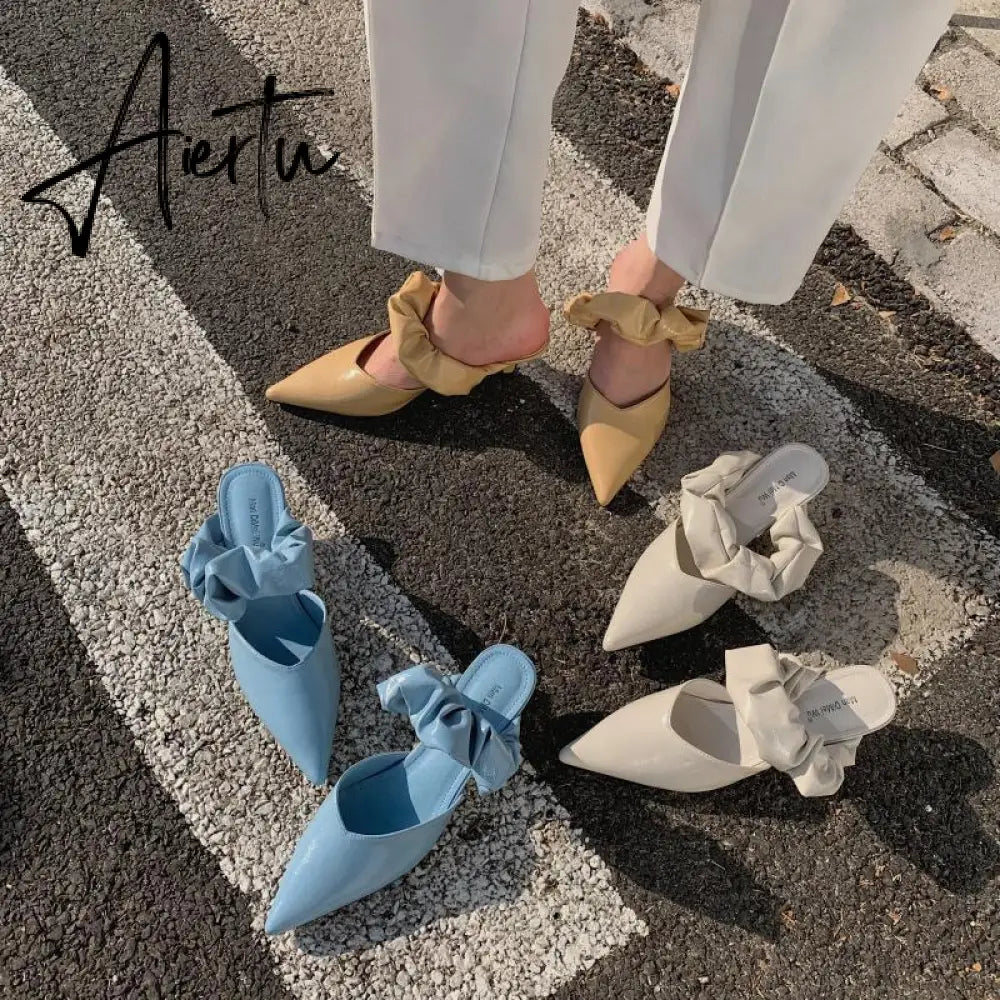Aiertu New Pointed Toe Stiletto Heel Closed Toe Lazy Women's Sandals Aiertu