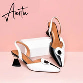 Aiertu New Pointed Women Sandals Spring Summer Mid Heel Hollow Shoes Fashion Women's Shoes Obuv Zapatos Mujer Size 41 Aiertu