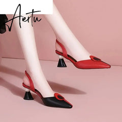 Aiertu New Pointed Women Sandals Spring Summer Mid Heel Hollow Shoes Fashion Women's Shoes Obuv Zapatos Mujer Size 41 Aiertu