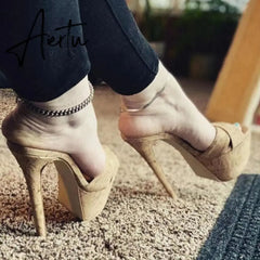 Aiertu New Slippers For Women Summer Sandals Super High Heels Platform Mules Heels Cork Half Sandals Woman Shoes Female Flip Flops Aiertu