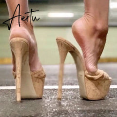 Aiertu New Slippers For Women Summer Sandals Super High Heels Platform Mules Heels Cork Half Sandals Woman Shoes Female Flip Flops Aiertu