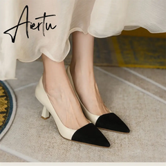 Aiertu New Spring Autumn Pointed Toe Basic Pumps Women Shollow 6cm High Heels Fashion Mixed colors Party Ladies Shoes Size 34 Aiertu