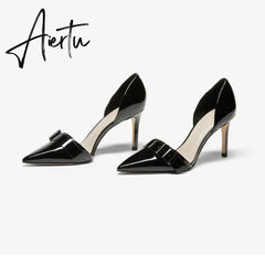Aiertu New Spring Autumn Shoes Glossy Leather Temperament Point Toe Stiletto High Heels Lady Sandals D’Orsay Design Pumps With S Aiertu