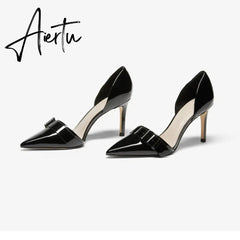 Aiertu New Spring Autumn Shoes Glossy Leather Temperament Point Toe Stiletto High Heels Lady Sandals D’Orsay Design Pumps With S Aiertu