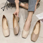 Aiertu New Spring Flats Shoes Women Wooden Low Heel Ballet Square Toe Shallow Brand Shoe Slip On Loafer zapatos de mujer big size 35-41 Aiertu