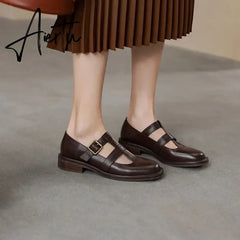 Aiertu New Spring Genuine Leather Women Shoes GLADIATOR Round Toe Casual Buckle Strap Platform Heels Shallow Shoes Women pumps Aiertu