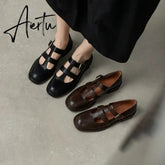 Aiertu New Spring Genuine Leather Women Shoes GLADIATOR Round Toe Casual Buckle Strap Platform Heels Shallow Shoes Women pumps Aiertu