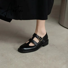 Aiertu New Spring Genuine Leather Women Shoes GLADIATOR Round Toe Casual Buckle Strap Platform Heels Shallow Shoes Women pumps Aiertu