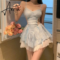Aiertu New Spring Summer Fashion Sexy Party Slim Women Pleated Elastic High Waist Chic Strap Short Mini Dress Female Aiertu